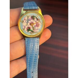 VTG Hummingbird Watch R&R Blue Genuine Leather Band Untested
